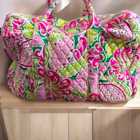 Vera Bradley Pinwheel Pink Quilted Large Weekender Travel Carry On Retired - Picture 14 of 14